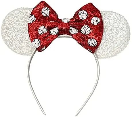 White Minnie Mouse Inspired Alice Headband With Big Red 5" Bow - Lilium Kids