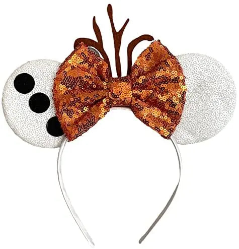 White Olaf Frozen Inspired Minnie Mouse Alice Headband With Big 5" Sequin Bow - Lilium Kids