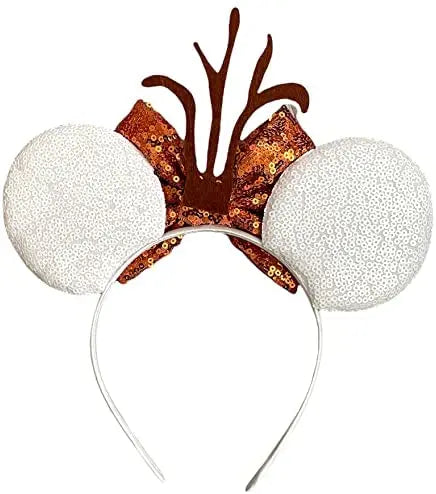 White Olaf Frozen Inspired Minnie Mouse Alice Headband With Big 5" Sequin Bow - Lilium Kids